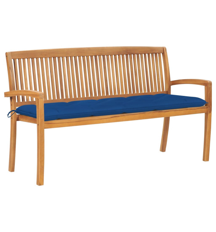 Banc de jardin empilable et coussin 159 cm Bois de teck massif | Mobilier & Déco