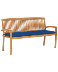 Banc de jardin empilable et coussin 159 cm Bois de teck massif | Mobilier & Déco