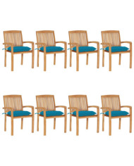 Chaises de jardin empilables avec coussins lot de 8 Teck solide | Mobilier & Déco