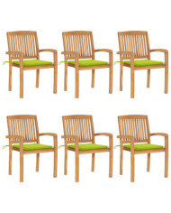 Chaises de jardin empilables avec coussins lot de 6 Teck solide | Mobilier & Déco