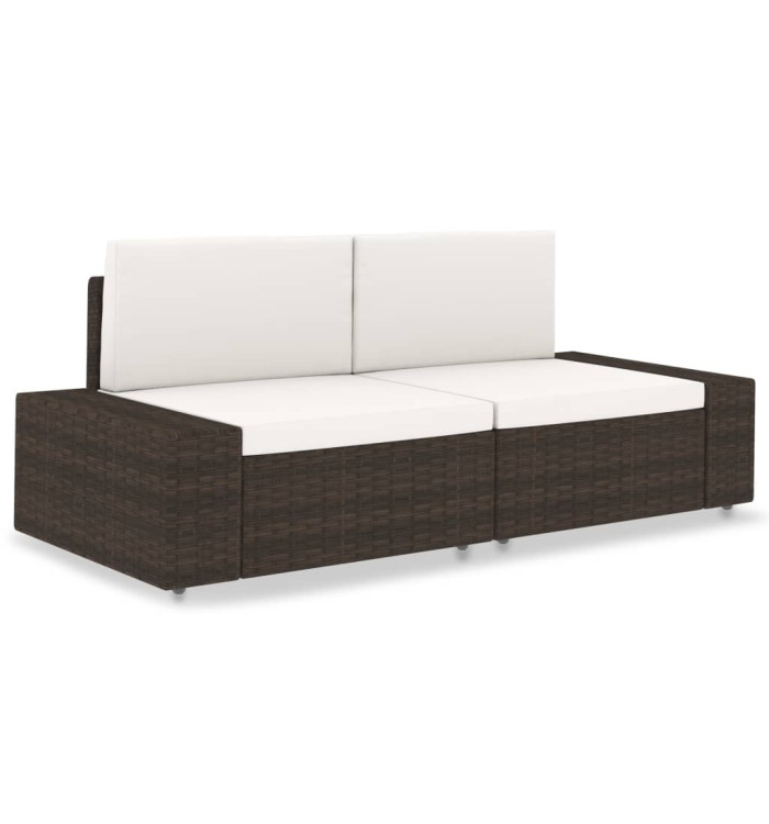 Canapé sectionnel 2 places Résine tressée Marron | Mobilier & Déco