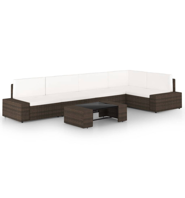 Salon de jardin 6 pcs avec coussins Marron Résine tressée | Mobilier & Déco