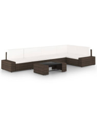 Salon de jardin 6 pcs avec coussins Marron Résine tressée | Mobilier & Déco