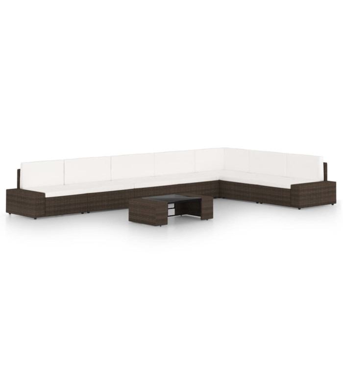 Salon de jardin 8 pcs avec coussins Marron Résine tressée | Mobilier & Déco