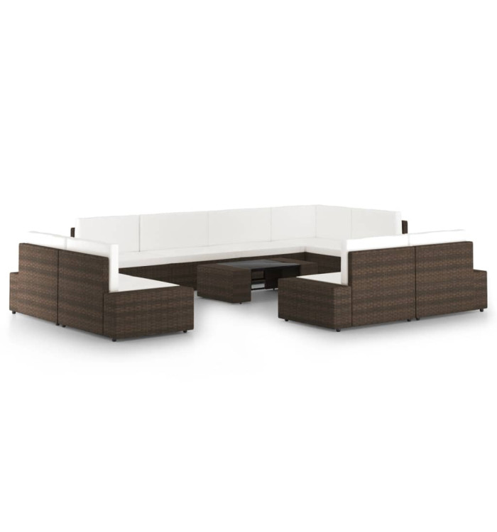 Salon de jardin 10 pcs avec coussins Marron Résine tressée | Mobilier & Déco