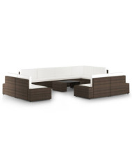 Salon de jardin 10 pcs avec coussins Marron Résine tressée | Mobilier & Déco