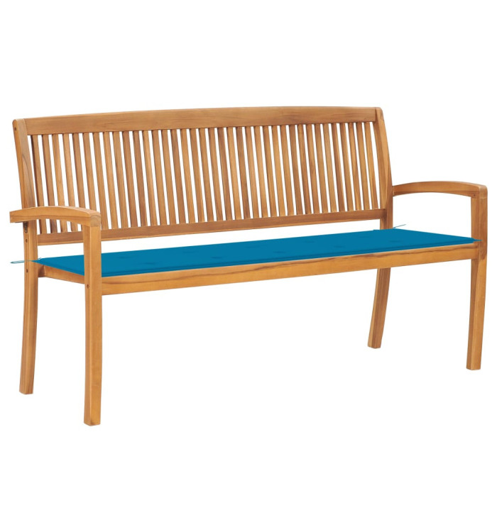 Banc de jardin empilable et coussin 159 cm Bois de teck massif | Mobilier & Déco