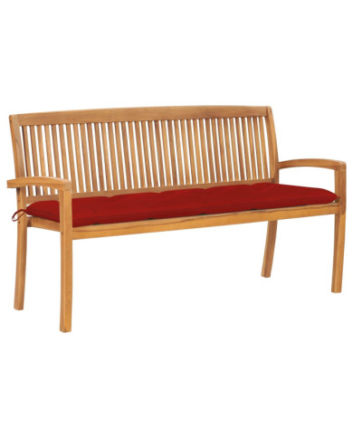 Banc de jardin empilable et coussin 159 cm Bois de teck massif | Mobilier & Déco