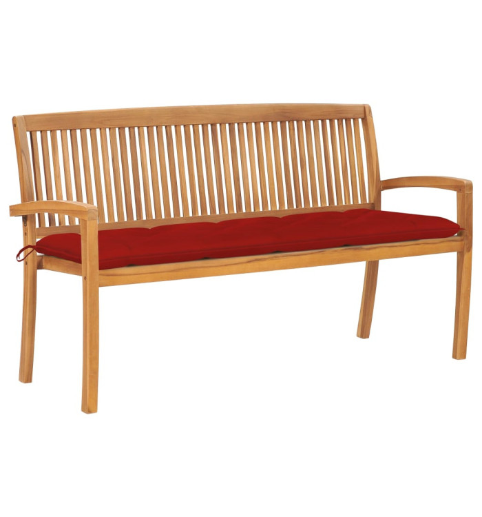 Banc de jardin empilable et coussin 159 cm Bois de teck massif | Mobilier & Déco