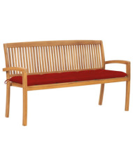Banc de jardin empilable et coussin 159 cm Bois de teck massif | Mobilier & Déco