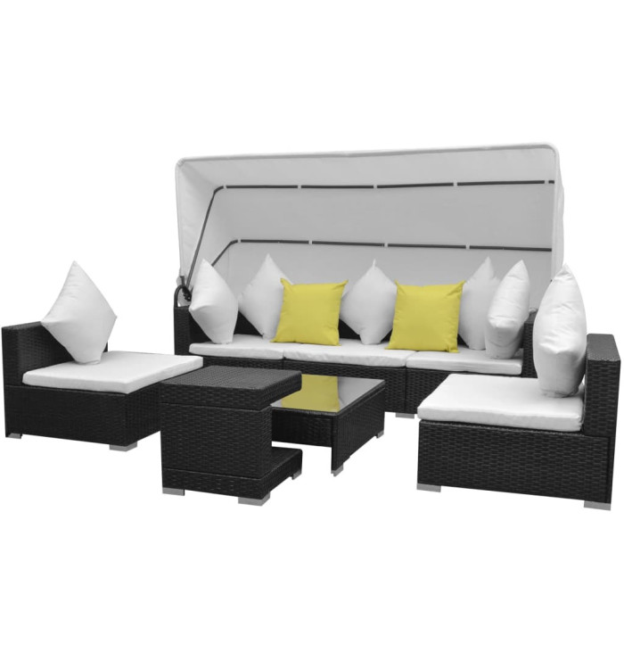Salon de jardin 7 pcs avec baldaquin Résine tressée Noir | Mobilier & Déco
