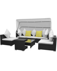Salon de jardin 7 pcs avec baldaquin Résine tressée Noir | Mobilier & Déco