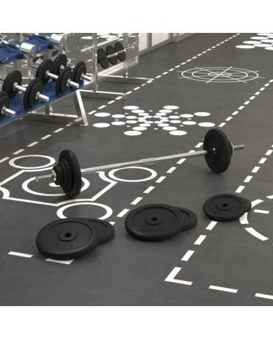 Barre d'haltères avec plaques 90 kg fonte | Mobilier & Déco