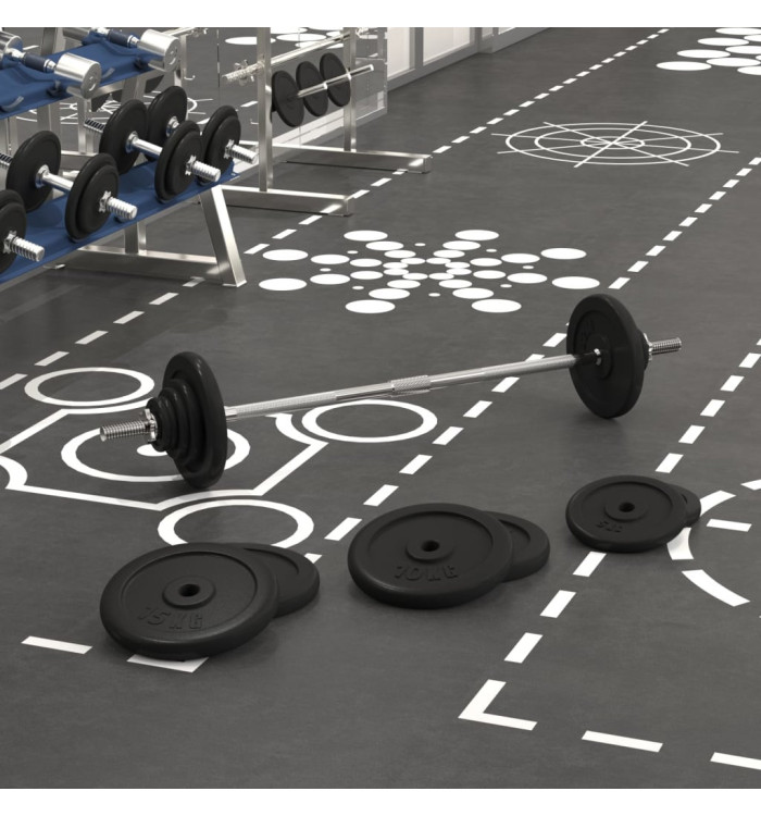 Barre d'haltères avec plaques 90 kg fonte | Mobilier & Déco
