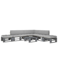 Salon de jardin palette 6pcs avec coussins Pin imprégné de gris | Mobilier & Déco