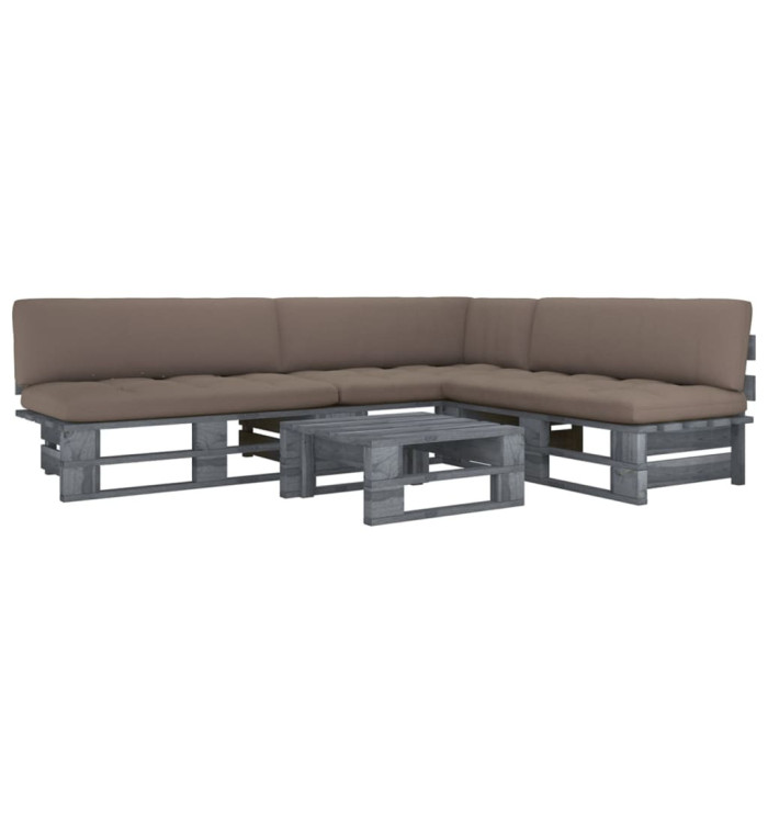 Salon de jardin palette 4pcs avec coussins Pin imprégné de gris | Mobilier & Déco