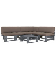 Salon de jardin palette 4pcs avec coussins Pin imprégné de gris | Mobilier & Déco