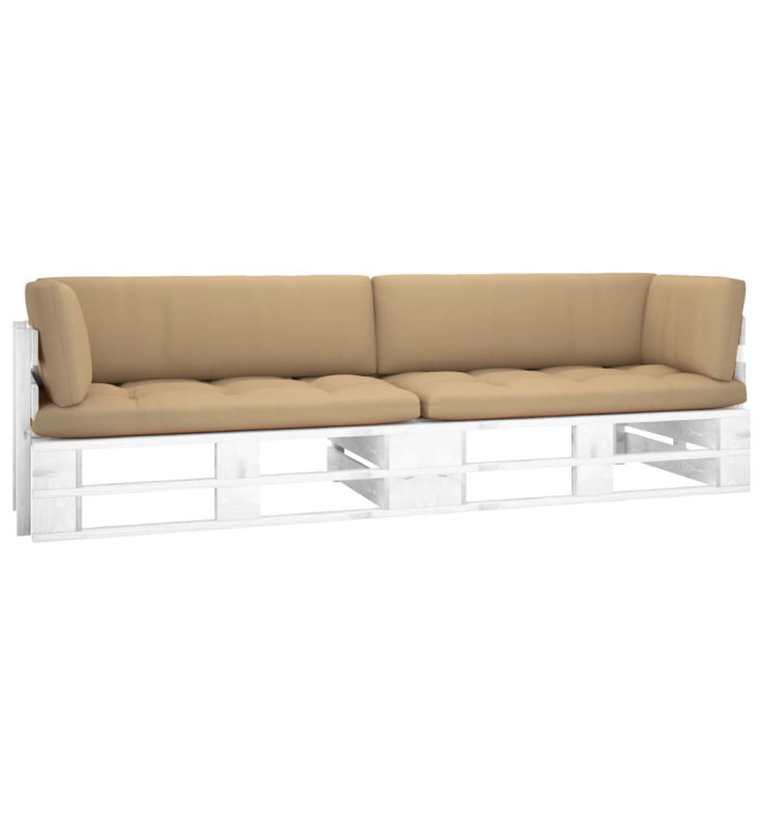 Canapé palette 2 places avec coussins Pin imprégné de blanc | Mobilier & Déco