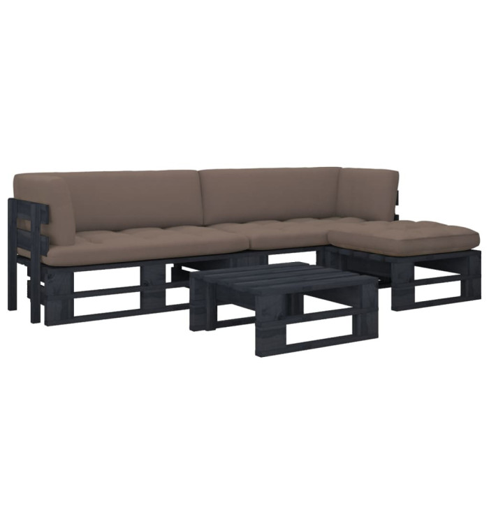 Salon de jardin palette 4pcs avec coussins Pin imprégné de noir | Mobilier & Déco