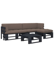 Salon de jardin palette 4pcs avec coussins Pin imprégné de noir | Mobilier & Déco