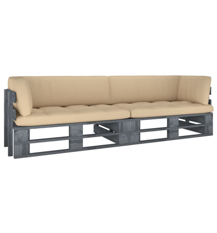 Canapé palette 2 places avec coussins Pin imprégné de gris | Mobilier & Déco
