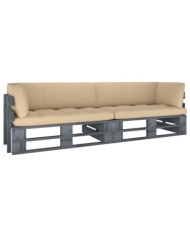 Canapé palette 2 places avec coussins Pin imprégné de gris | Mobilier & Déco