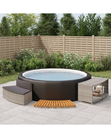 Cadre de bain à remous gris résine tressée bois massif d'acacia | Mobilier & Déco