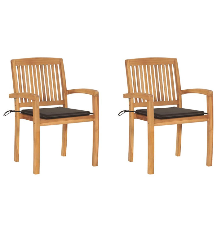 Chaises de jardin lot de 2 et coussins taupe Bois teck massif | Mobilier & Déco