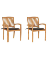 Chaises de jardin lot de 2 et coussins taupe Bois teck massif | Mobilier & Déco