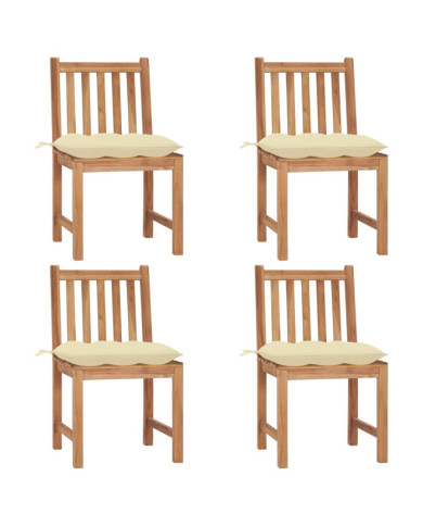 Chaises de jardin lot de 4 avec coussins Bois de teck massif | Mobilier & Déco
