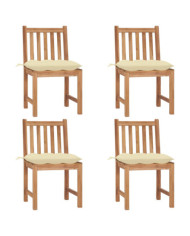Chaises de jardin lot de 4 avec coussins Bois de teck massif | Mobilier & Déco