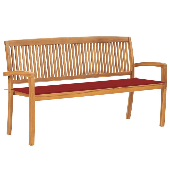 Banc de jardin empilable et coussin 159 cm Bois de teck massif | Mobilier & Déco