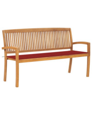 Banc de jardin empilable et coussin 159 cm Bois de teck massif | Mobilier & Déco