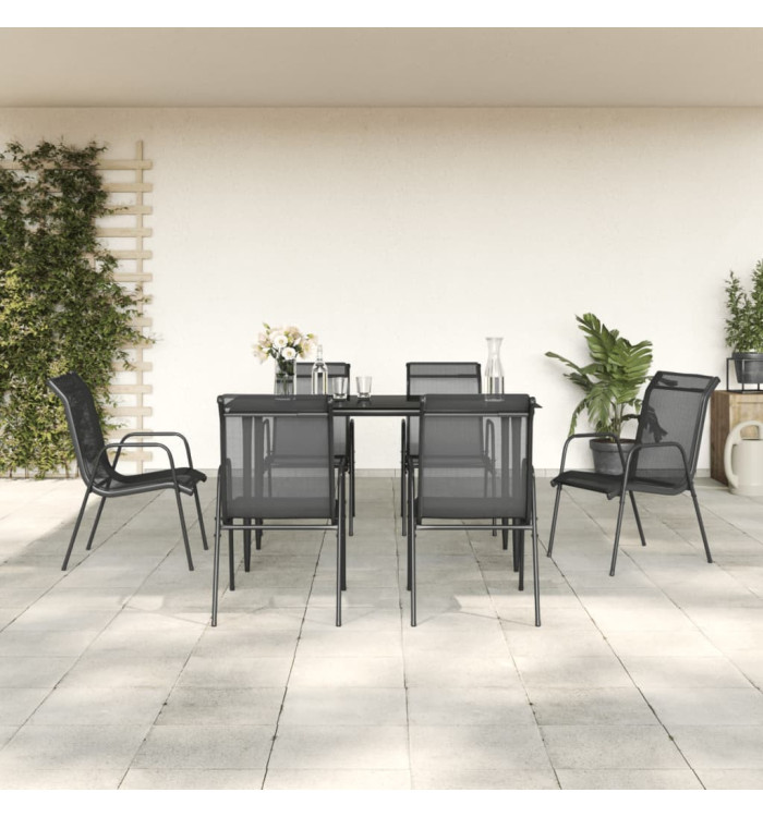 Ensemble à manger de jardin 7 pcs noir textilène et acier | Mobilier & Déco