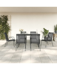 Ensemble à manger de jardin 7 pcs noir textilène et acier | Mobilier & Déco
