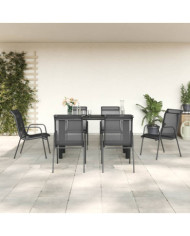 Ensemble à manger de jardin 7 pcs noir textilène et acier | Mobilier & Déco