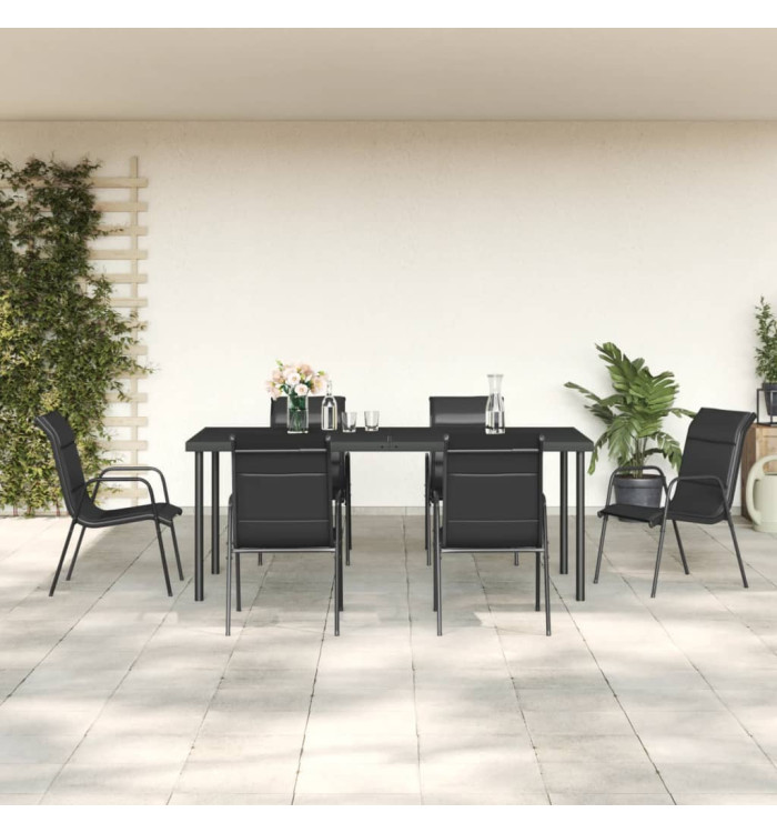 Ensemble à manger de jardin 7 pcs noir textilène et acier | Mobilier & Déco