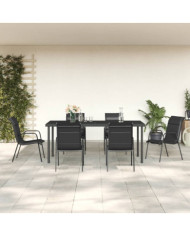Ensemble à manger de jardin 7 pcs noir textilène et acier | Mobilier & Déco