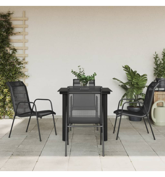 Ensemble à manger de jardin 5 pcs noir textilène et acier | Mobilier & Déco