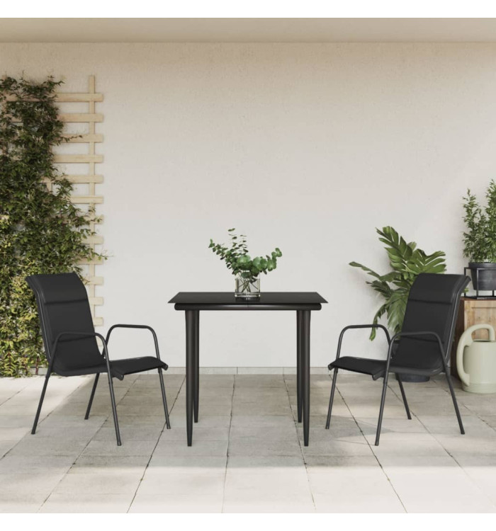 Ensemble à manger de jardin 3 pcs noir textilène et acier | Mobilier & Déco