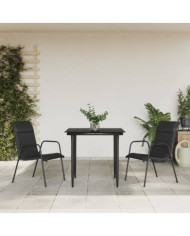 Ensemble à manger de jardin 3 pcs noir textilène et acier | Mobilier & Déco