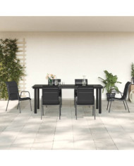 Ensemble à manger de jardin 7 pcs noir textilène et acier | Mobilier & Déco