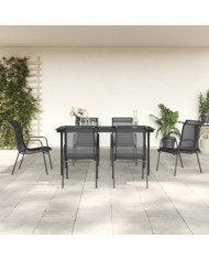 Ensemble à manger de jardin 7 pcs noir textilène et acier | Mobilier & Déco