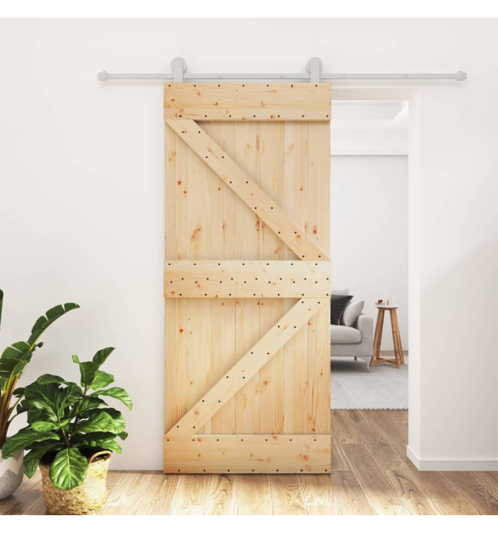 Porte coulissante et kit de quincaillerie 90x210 cm pin massif | Mobilier & Déco