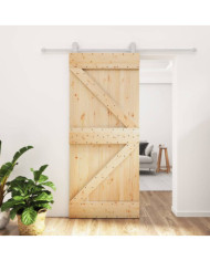 Porte coulissante et kit de quincaillerie 90x210 cm pin massif | Mobilier & Déco