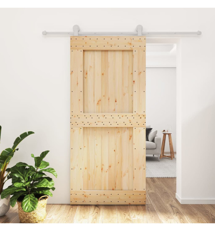 Porte coulissante et kit de quincaillerie 95x210 cm pin massif | Mobilier & Déco
