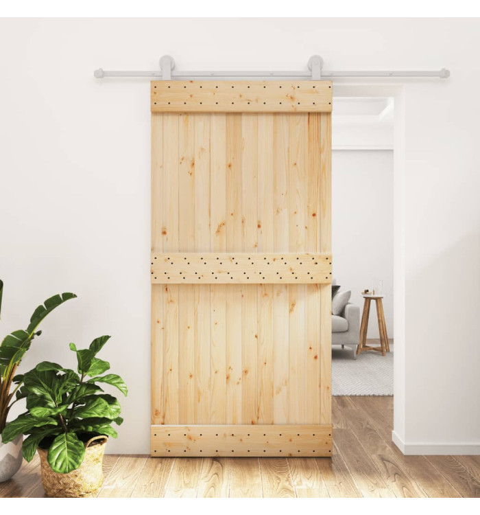 Porte coulissante et kit de quincaillerie 100x210 cm pin massif | Mobilier & Déco