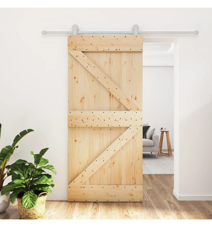 Porte coulissante et kit de quincaillerie 95x210 cm pin massif | Mobilier & Déco