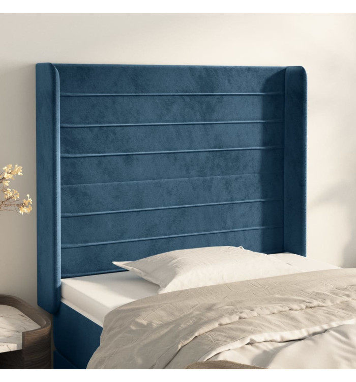 Tête de lit avec oreilles Bleu foncé 83x16x118/128 cm Velours | Mobilier & Déco