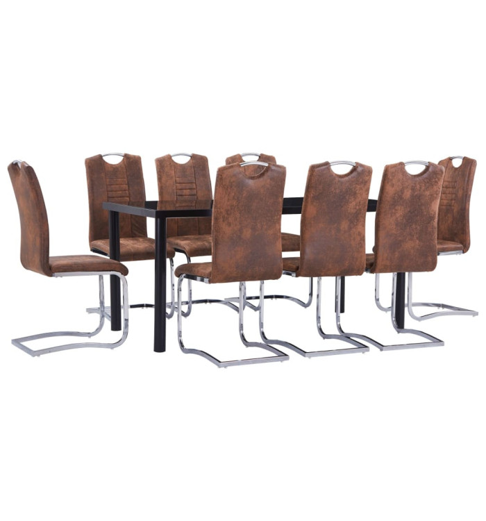 Ensemble de salle à manger 9 pcs Similicuir daim Marron | Mobilier & Déco